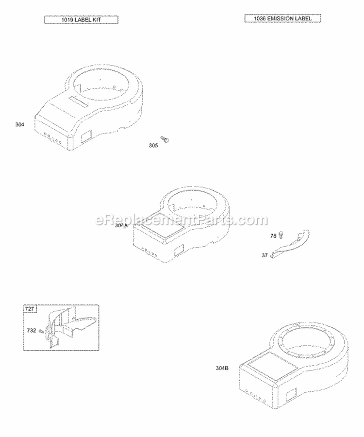 Blower Housings Label And Emissions Labels Diagram and Parts List for  Briggs and Stratton Engine
